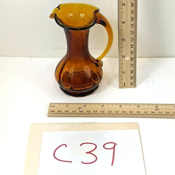 MID CENTURY Amber Glass Hand Blown Cruet art glass C39 - Picture 7 of 7